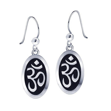 Oval Om Silver Earrings TER1378 - Jewelry
